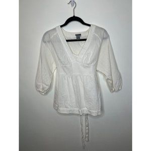 Ann Taylor White Blouse With Back Tie Size 8